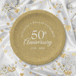 50th Wedding Anniversary Gold Dust Confetti Paper Plates<br><div class="desc">Featuring delicate gold dust confetti. Personalise with your special fifty years golden anniversary information in chic white lettering. Designed by Thisisnotme©</div>