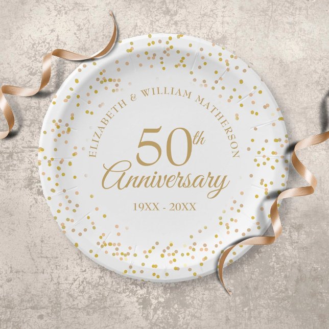 50th Wedding Anniversary Gold Dust Confetti Paper Plates (Creator Uploaded)