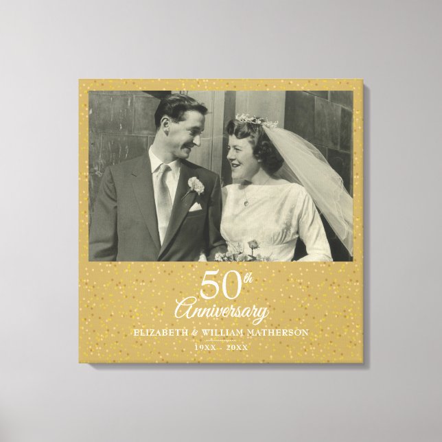 50th Wedding Anniversary Gold Dust Confetti Photo Canvas Print (Front)