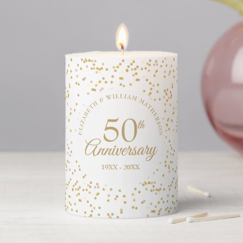 50th Wedding Anniversary Gold Dust Confetti Pillar Candle