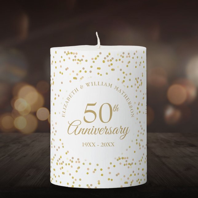 50th Wedding Anniversary Gold Dust Confetti Pillar Candle (50th Wedding Anniversary Gold Dust Confetti Pillar Candle)