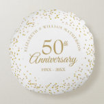 50th Wedding Anniversary Gold Dust Confetti Round Pillow<br><div class="desc">Designed to coordinate with our 50th Anniversary Gold Dust collection. Featuring delicate gold dust. Personalise with your special fifty years golden anniversary information in chic gold lettering. Designed by Thisisnotme©</div>