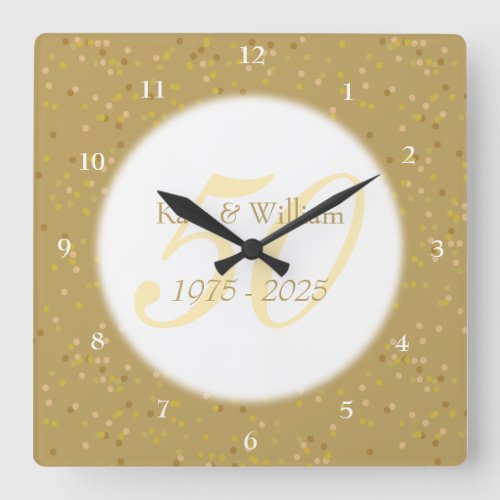 50th Wedding Anniversary Gold Dust Confetti Square Wall Clock