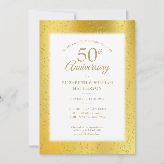 50th Wedding Anniversary Gold Dust Foil Invitation (Front)