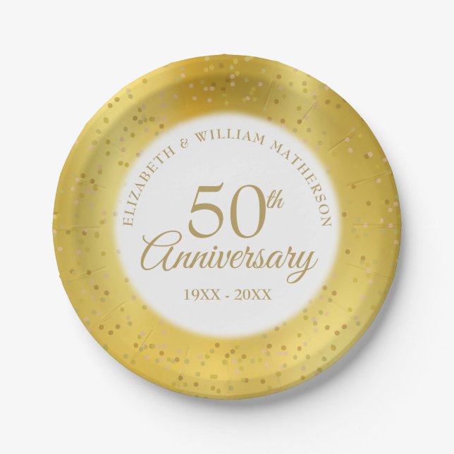 50th Wedding Anniversary Gold Dust Foil Paper Plates (Front)