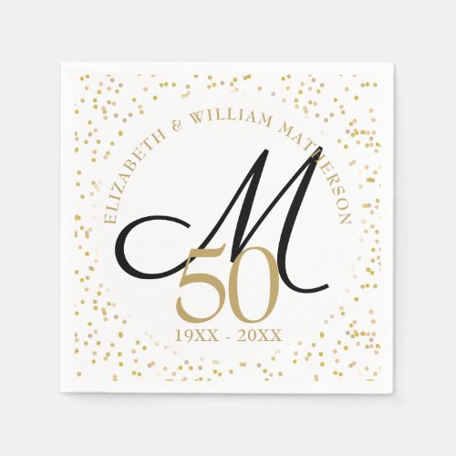 50th Wedding Anniversary Gold Dust Monogram Napkins