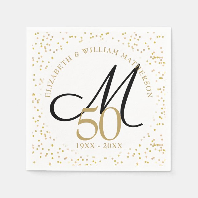 50th Wedding Anniversary Gold Dust Monogram Napkins (Front)