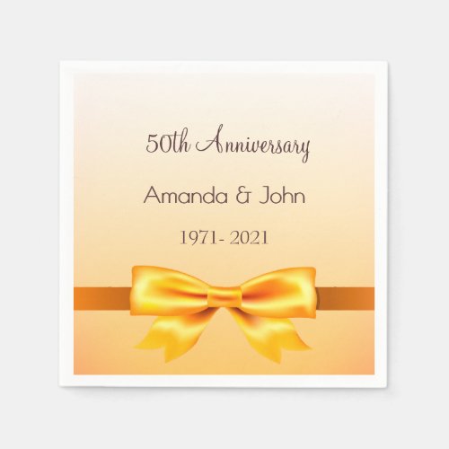 50th wedding anniversary gold elegant bow names napkins