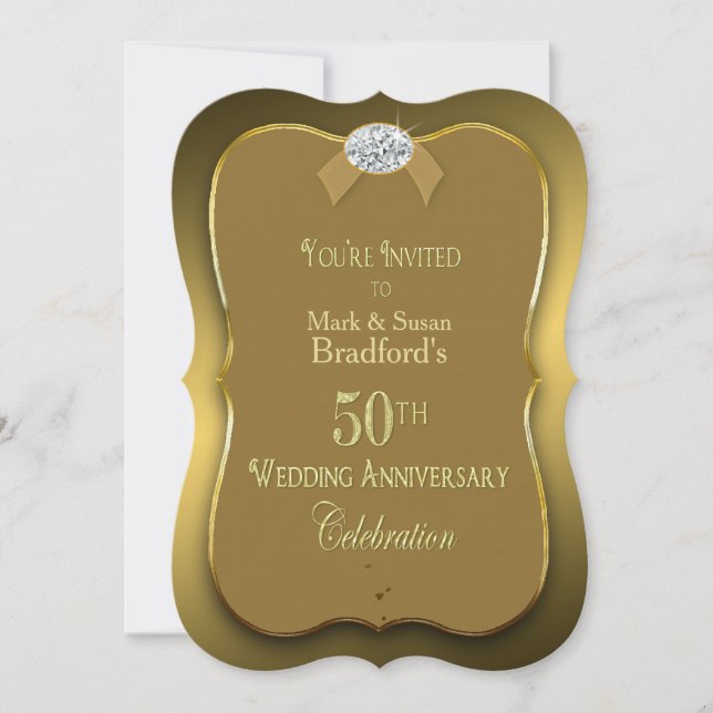 50th Wedding Anniversary - Gold/Faux Diamond Invitation (Front)