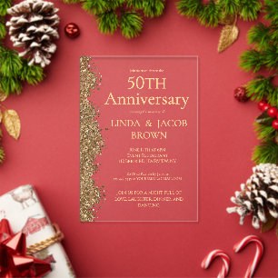 50th Wedding Anniversary Gold Faux Glitter Acrylic Invitations