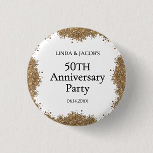 50th Wedding Anniversary Gold Faux Glitter Button