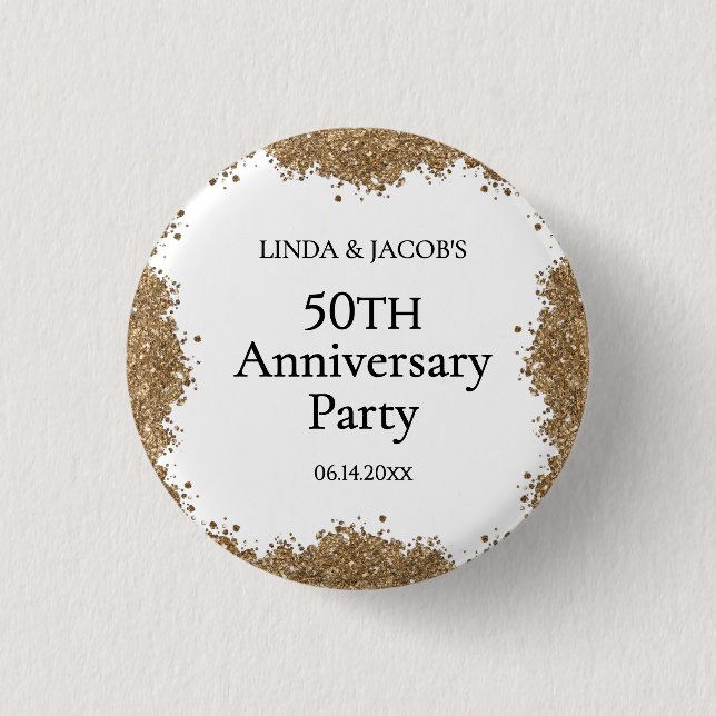 50th Wedding Anniversary Gold Faux Glitter  Button (Front)