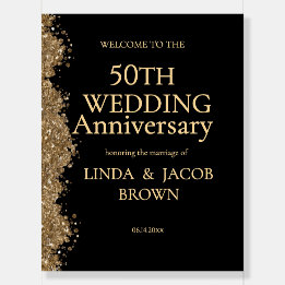 50th Wedding Anniversary Gold Faux Glitter  Foam Board