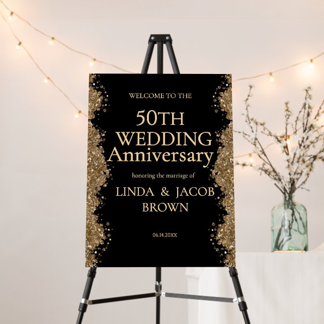 50th Wedding Anniversary Gold Faux Glitter  Foam Board (In Situ (Stand))