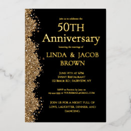 50th Wedding Anniversary Gold Faux Glitter  Foil Invitation