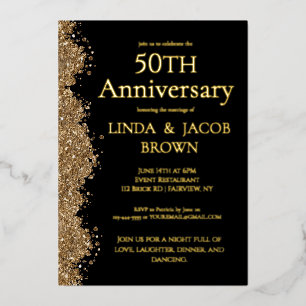 50th Wedding Anniversary Gold Faux Glitter  Foil Invitation