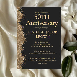 50th Wedding Anniversary Gold Faux Glitter  Invitation