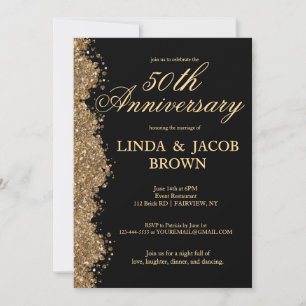 50th Wedding Anniversary Gold Faux Glitter  Invitation