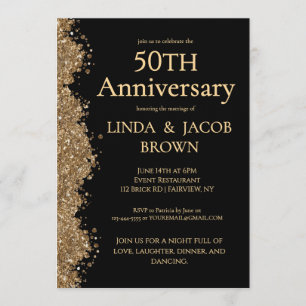50th Wedding Anniversary Gold Faux Glitter Invitation