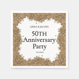 50th Wedding Anniversary Gold Faux Glitter  Napkins