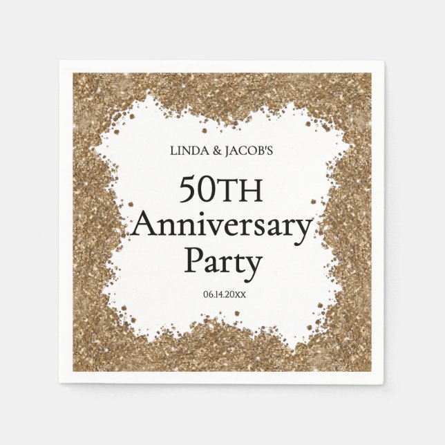 50th Wedding Anniversary Gold Faux Glitter  Napkins (Front)