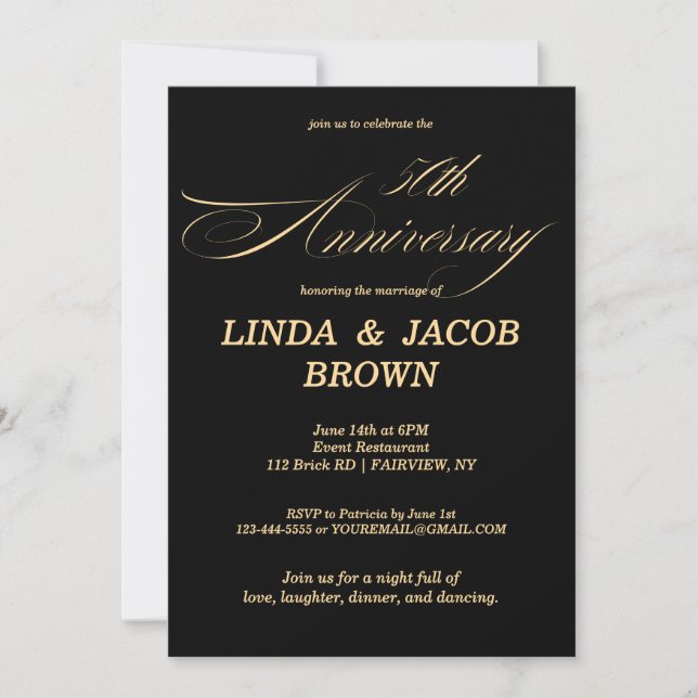 50th Wedding Anniversary Gold Faux Glitter Script Invitation (Front)