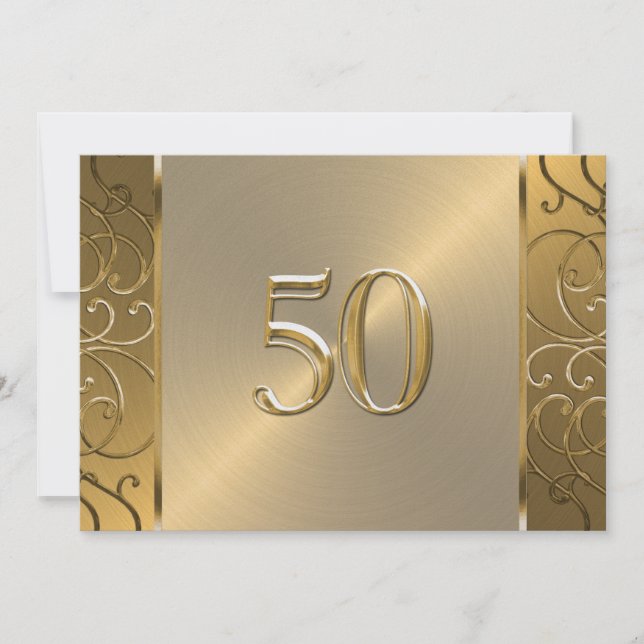 50th Wedding Anniversary Gold Filigree Swirls Invitation (Front)