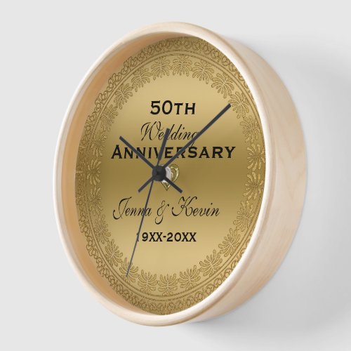 50th Wedding Anniversary Gold Floral Circle Clock