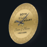 50th Wedding Anniversary Gold Floral Circle Large Clock<br><div class="desc">Elegant 50th wedding anniversary metallic gold print with customizable text. Heart-in-heart diamond design accent</div>