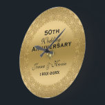 50th Wedding Anniversary Gold Floral Circle Large Clock<br><div class="desc">Elegant 50th wedding anniversary metallic gold print with customizable text. Heart-in-heart diamond design accent</div>