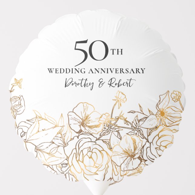 50th Wedding Anniversary Gold Floral Custom Balloon (Front)