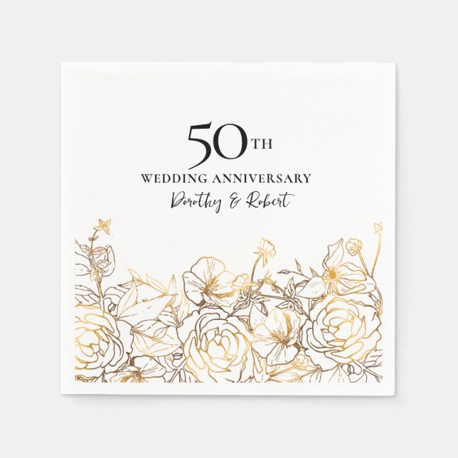 50th Wedding Anniversary Gold Floral Custom Napkins (Front)