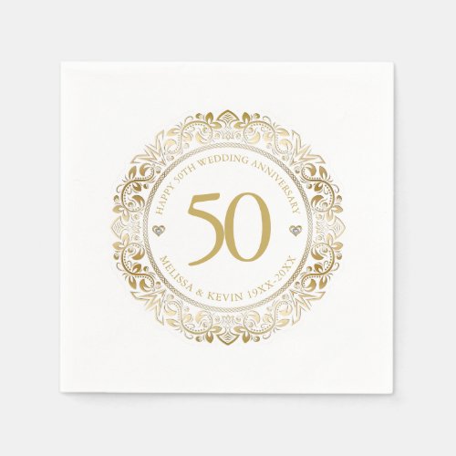 50th Wedding Anniversary Gold Floral Frame 2 Napkins