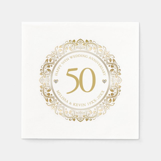 50th Wedding Anniversary Gold Floral Frame 2 Napkins (Front)
