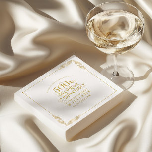 50th Wedding Anniversary Gold Floral Frame Napkins