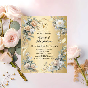 50th wedding anniversary gold florals invitation