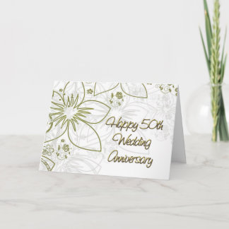 50th Wedding Anniversary Gold Flowers and Swirls Card