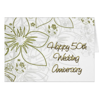 50th Wedding Anniversary Gold Flowers and Swirls Card