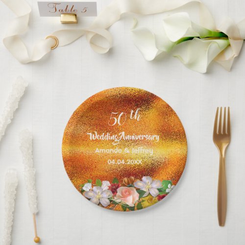 50th wedding anniversary gold flowers paper plates