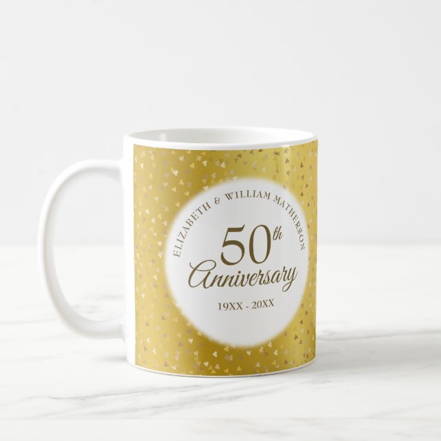 50th Wedding Anniversary Gold Foil Hearts Confetti Coffee Mug (Left)