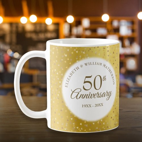 50th Wedding Anniversary Gold Foil Hearts Confetti Coffee Mug