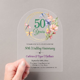 50th Wedding Anniversary Gold Frame Floral Acrylic Invitations