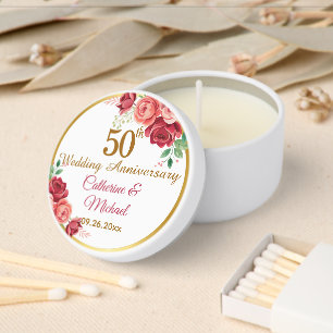 50th Wedding Anniversary Gold Frame Floral Mini Candle Favors