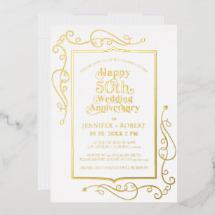 50th Wedding Anniversary Gold Frame Foil Invitation