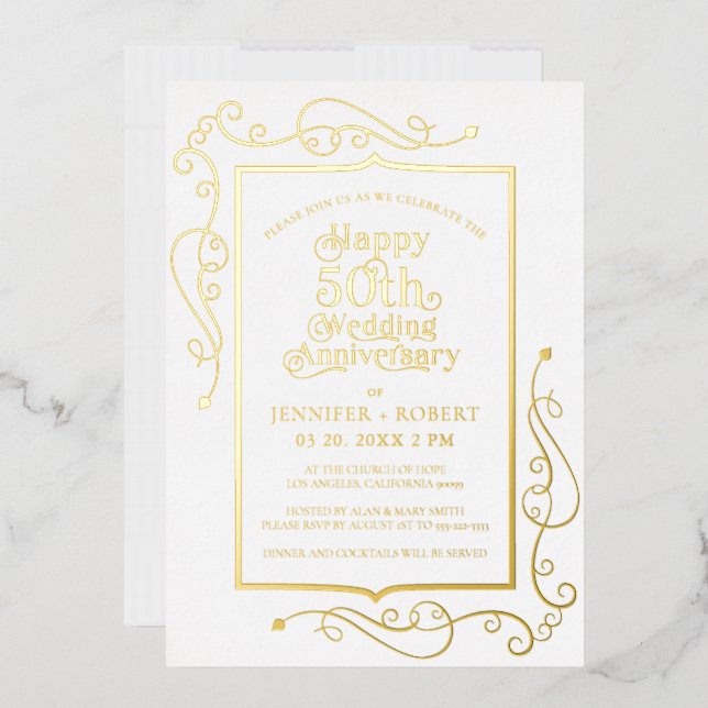 50th Wedding Anniversary Gold Frame Foil Invitation (Envelope)