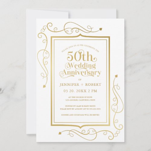 50th Wedding Anniversary Gold Frame Invitation