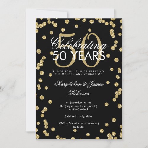 50th Wedding Anniversary Gold Glitter Confetti  Invitation