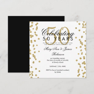 50th Wedding Anniversary Gold Glitter Confetti Invitation