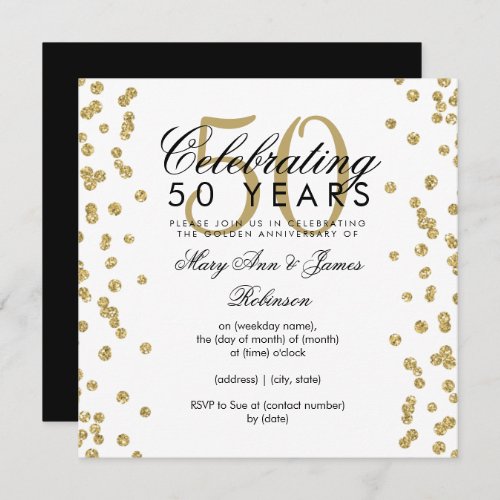 50th Wedding Anniversary Gold Glitter Confetti Invitation