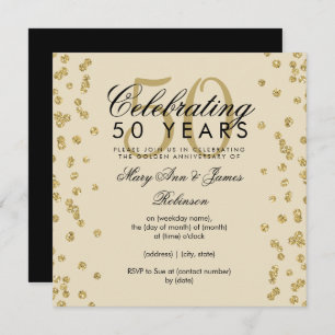 50th Wedding Anniversary Gold Glitter Confetti Invitation